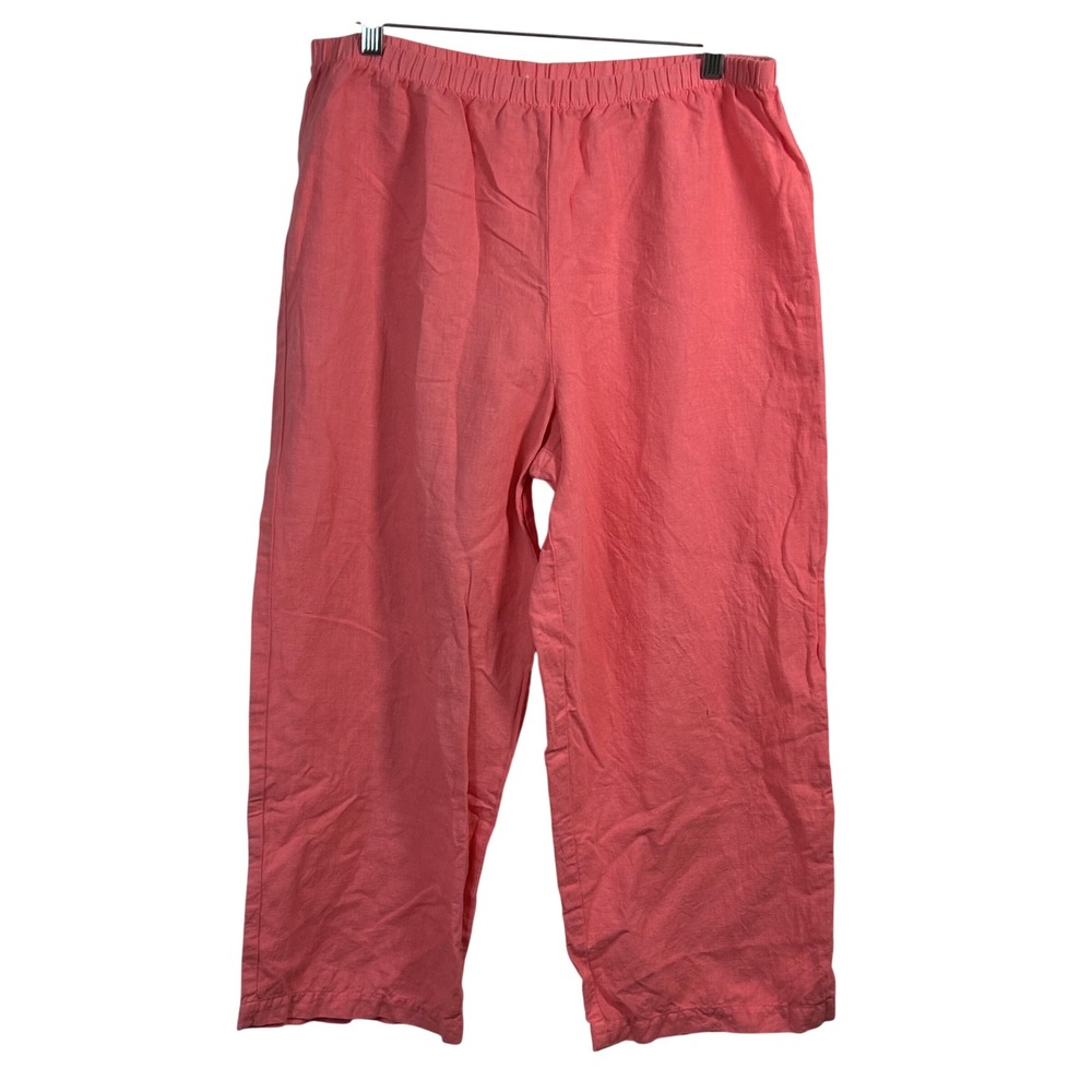 Hot Cotton Petite Coral Pink Linen Blend Elastic Waist Relaxed Pants Size LP